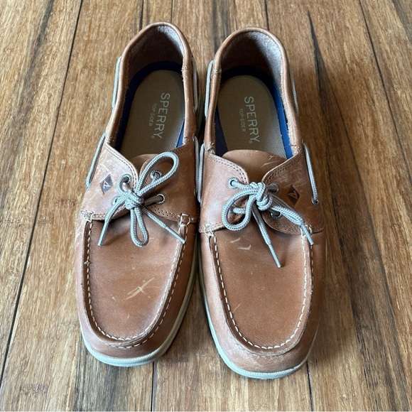 Sperry Top Sider Boat Shoes Mens 13 Slip Ons Loafer Tan Brown Leather Preppy - Picture 5 of 12